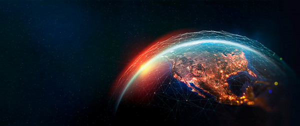 Cyber connections illustrated on earth view from space